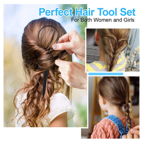 Topsy Tail Hair Tool Set, 400pcs Hair Rubber Bands, 200pcs Clear & Black Elastics, 2 Hair Loop Tools, 1 Rat Tail Comb