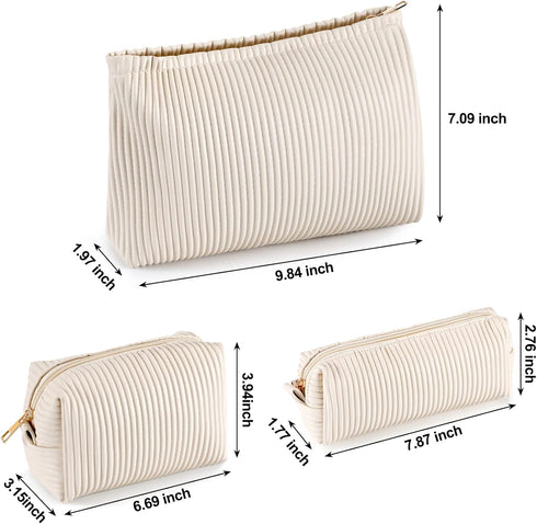 3 Pcs Cosmetic Bags Makeup Bag for Women Portable Travel Toiletry Cosmetic Pouch Cute Bag Accessories Brushes Storage Organizer for Daily Use, 3 Sizes (Elegant, PU Leather)
