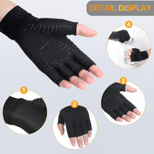 Donfri Copper Infused Compression Gloves, Fingerless Arthritis Pain Relief Wrist Brace for Men Women (M)