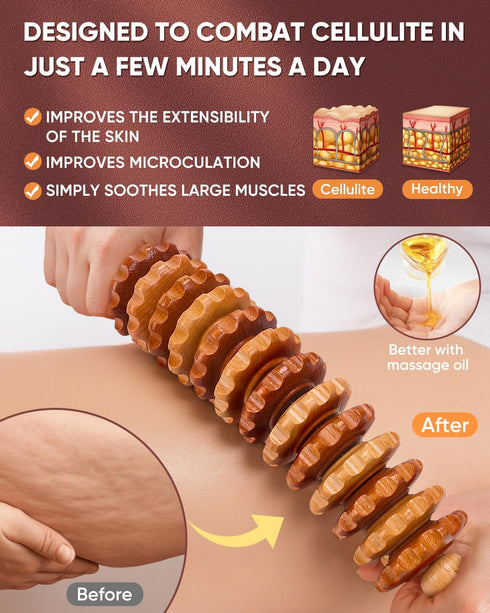 ONUEMP Wood Therapy Massage Tools, Wooden Bend Waist Thigh Massager & Muscle Roller Stick, Maderoterapia Colombiana Kit