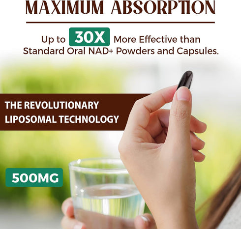 Liposomal NAD+ 500 MG Supplement, True NAD Plus for Cellular Energy, Superior Absorption, Healthy Aging, 120 Serving