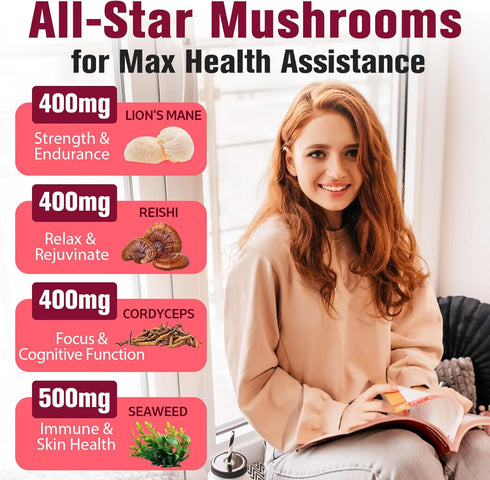 Sublingual Mushroom Complex 4000mg, 18-in-1 Lions Mane Mushroom Supplement with Reishi, Cordyceps, Chaga, Turkey Tail &