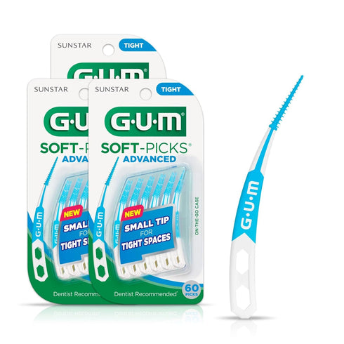 GUM Soft-Picks Advanced, Easy to Use Dental Picks for Teeth Cleaning, 60ct (3pk) with Carry Case