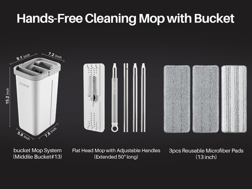 Set, 3 JOYMOOP Mop and Bucket with Wringer Hands Free Flat Floor Mop and Bucket, with Washable Microfiber Pads, Wet