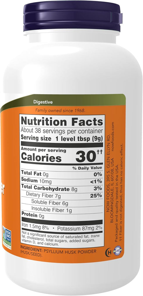 NOW Supplements, Psyllium Husk Powder, Non-GMO Project Verified, Soluble Fiber, 12-Ounce