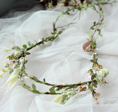 Trepveter Flower Vine Crown, Bridal Floral Headband Hair Wreath for Cosplay and Wedding Photo Props