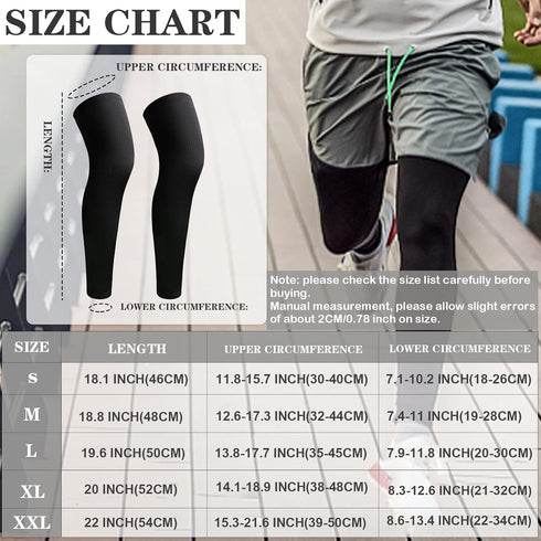 JEFHOMKIT 2Pairs Leg Sleeves,Full Leg Compression Sleeve,Compression Long Knee Sleeve,Sports Compression UV Long Leg