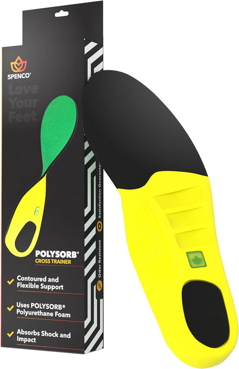 Spenco Insoles Polysorb Cross Trainer - Lightweight, Full-Foot Inserts with Heel-to-Toe Cushioning,
