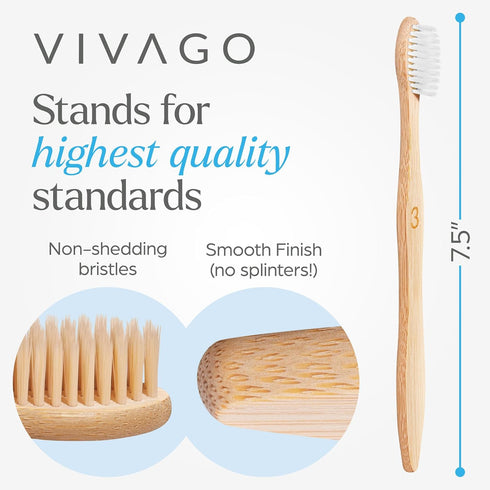Bamboo Toothbrushes 10 Pack, Eco-Friendly, Biodegradable & Compostable Natural Wooden Toothbrush