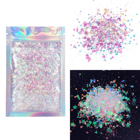 Iridescent Body Glitter, 15g Chunky Holographic Glitter for Face, Hair, Eye, and Body, Festival Accessories