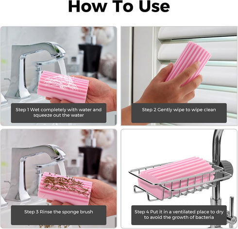 4-Pack Damp Clean Duster Sponge, Non-Scratch Cleaning Brush for Blinds, Glass, and Mirrors