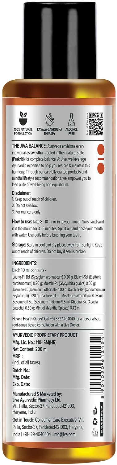 Jiva Ayurveda 6.76 Oz 200Ml Oil Pulling Mouthwash - Fl Natural Teeth Whitening & Gum Health Ayurvedic Oral Rinse