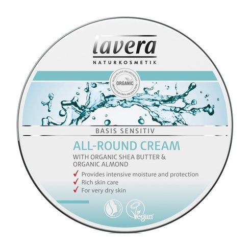 lavera Basis Sensitive All Purpose Cream - Body Cream with Aloe Vera & Almond Oil, 5.1 Fl Oz