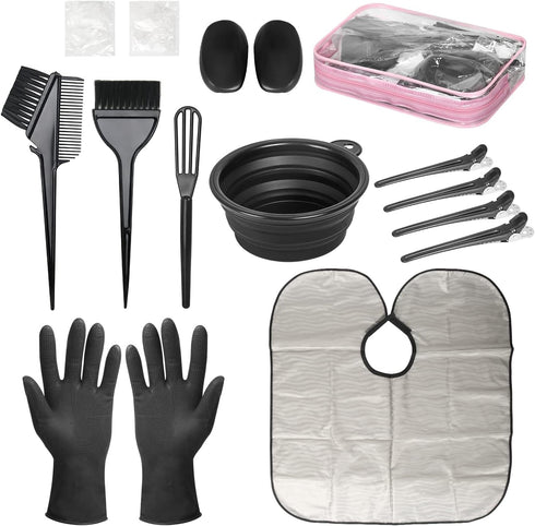 ROOHUA 16 Pieces Hair Dye Coloring Kit, Hair Tinting Bowl, Brush, Ear Cover, Hairpin, Cape