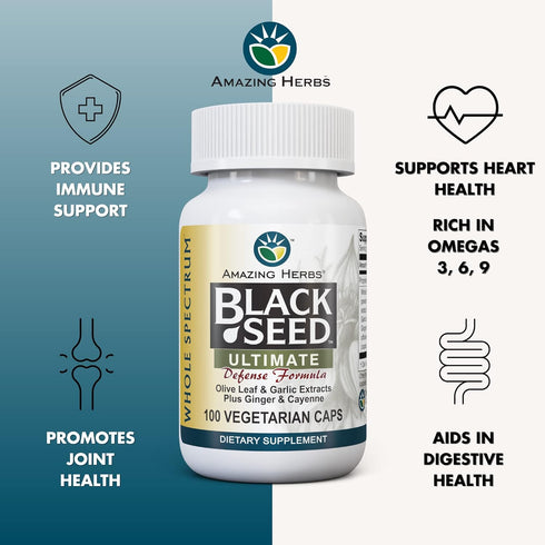 Amazing Herbs Whole Spectrum Black Seed Ultimate, Vegetarian Capsules, 100 Count