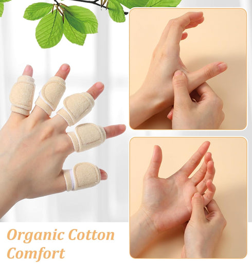 Thrymme 10 Pcs Finger Splints, Reusable Castor oil Finger Wrap for Thumb & Joint Pain Relief, Soft Cotton