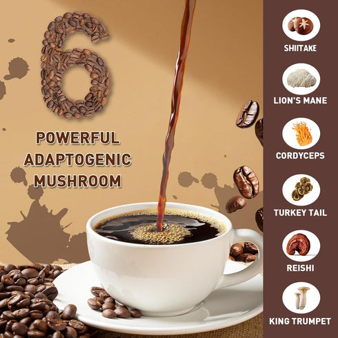 Immunity, 6 30 Mushroom Coffee | Enhanced Focus, Boosted Improved Energy | Adaptogenic Mushrooms: Cordyceps, Reishi