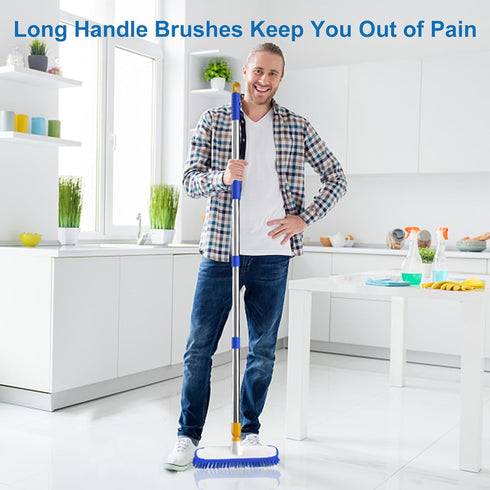 ITTAR 12" Wide Multi-Purpose Floor Scrub Brush with Long Handle, 2-in-1 Extendable Shower Scrubber Brush, Tub and Tile Cleaning Brush for Kitchen Floor, Grout, Deck, Pool, Patio, Garage by ITTAR