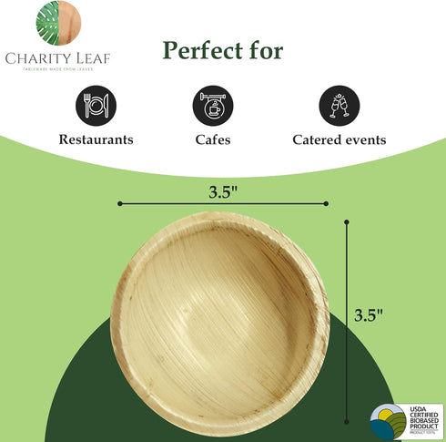 Disposable Palm Leaf 3.5" Round Mini Bowl, 25 pcs Dipping Bowls, All Natural and Biodegradable