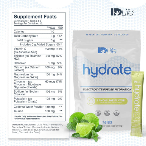 IDLife Hydrate Instant Hydration Packets | (Lemon Lime) with Essential Electrolytes, 15 Sticks per Bag
