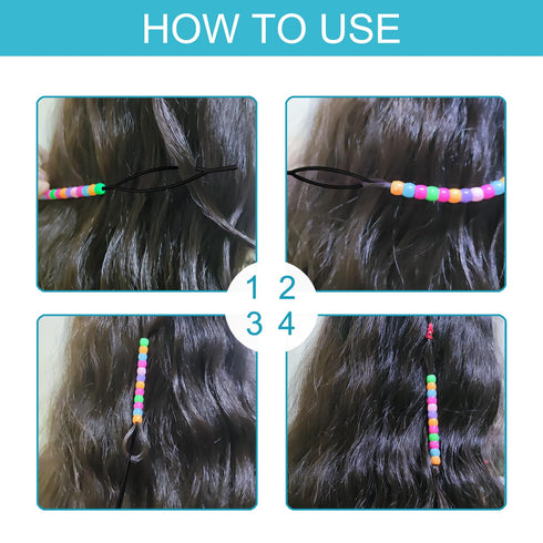 Hoyols Quick Hair Beading Tools with Colorful Pony Beads, Magic Topsy Hair Tail Beader for Kids Girls (6pcs, Black)