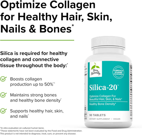 Terry Naturally Silica-20 - Support Hair Growth, Nail Strength & Bone Density - 90 Tablets