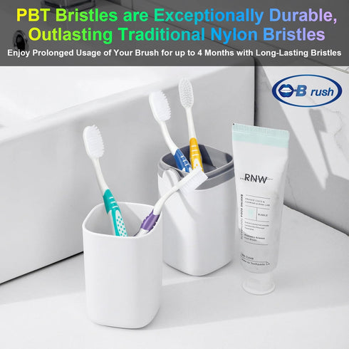 Pack 4 B Rush B Extra Soft Toothbrushes for Adults - Flossing Toothbrush for Sensitive Teeth and Receding Gums, Tapered
