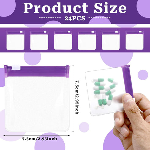 Sliverdew 24 Packets Set Pcs Travel Pill Pill Pouch Bags Reusable Zippered Medicine Bag Self Sealing Clear Plastic