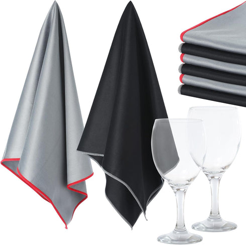 6 Pcs Wine Glass Polishing Cloths, Large Microfiber Cleaning Towels 25 x 20 Inch for Drying Glasses & Dishes (Black,