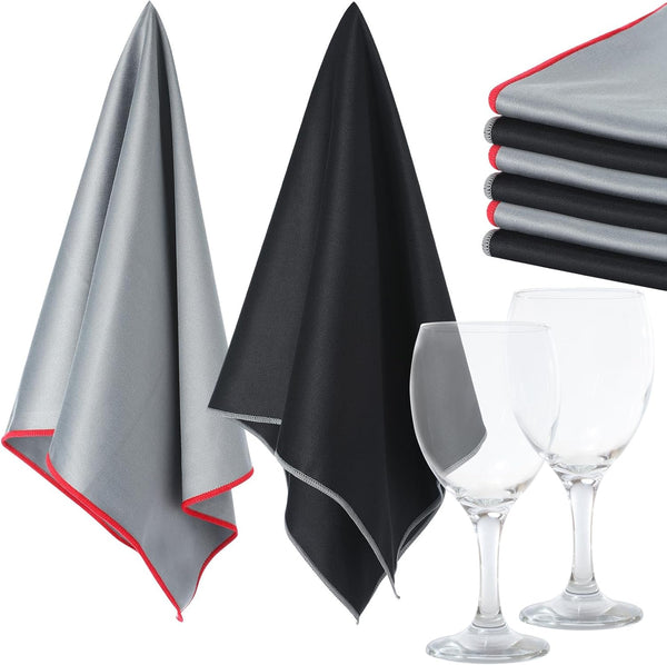 6 Pcs Wine Glass Polishing Cloths, Large Microfiber Cleaning Towels 25 x 20 Inch for Drying Glasses & Dishes (Black,