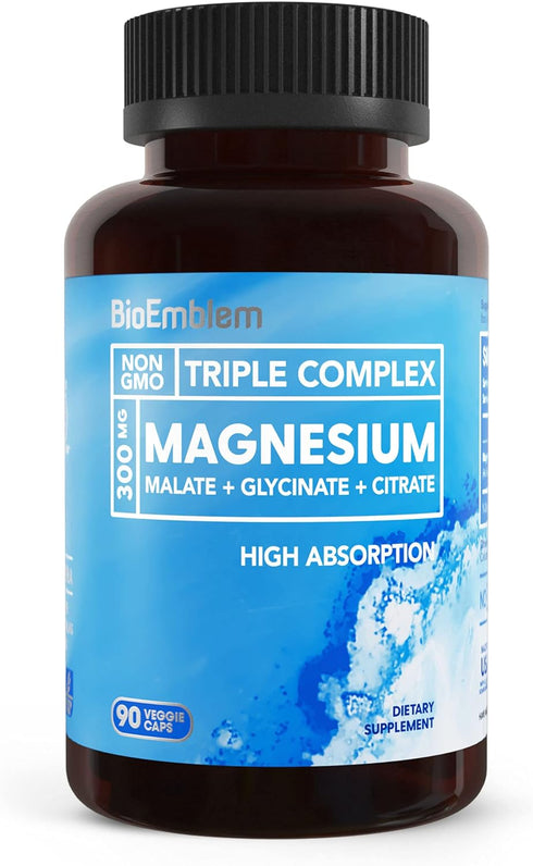 BioEmblem Triple Magnesium Complex - 300mg of Magnesium Glycinate, Malate, & Citrate for Muscles, Nerves, & Energy -