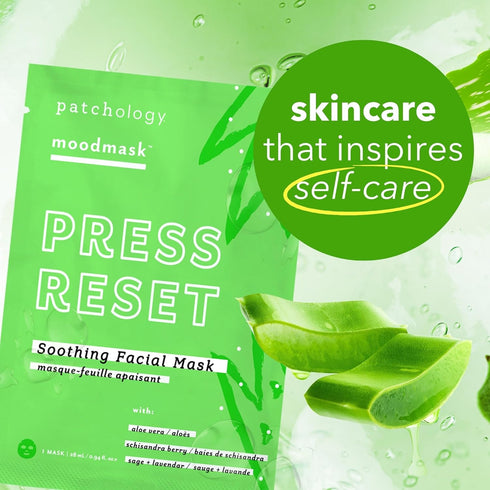 Patchology Aloe Vera Face Mask - Press Reset Facial Masks for Radiant Complexion with Lavender, Vitamin B5, Aloe Vera