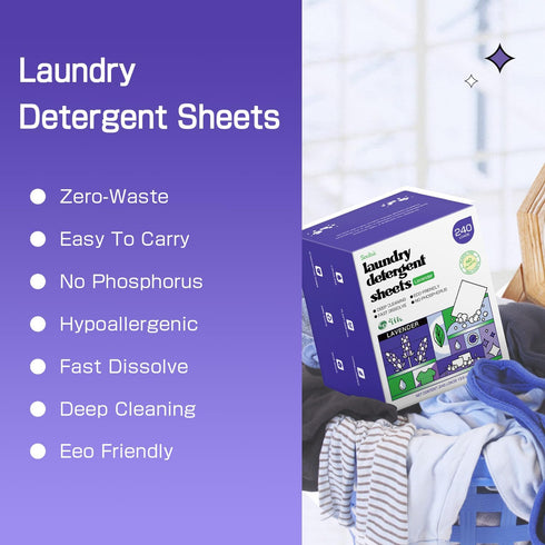 Lavender Laundry Detergent Sheets, 240 Loads - Eco-Friendly, Plant-Based, Hypoallergenic, No Plastic Jug