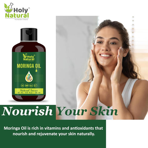 Holy Natural's Moringa Oil - 10.15 fl oz/300ml, Pure & Natural, Cold Pressed Virgin for Skin, Hair, and Body