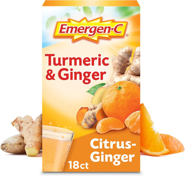 Emergen-C Citrus-Ginger Fizzy Drink Mix, Immune Support with Turmeric and Ginger, 18 Count, High Potency Vitamin C