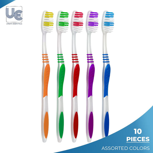 Urban Essentials Bulk Travel Toothbrush Kit - Toothbrush, Cap, Toothpaste, Floss Picks, TSA Approved (10)