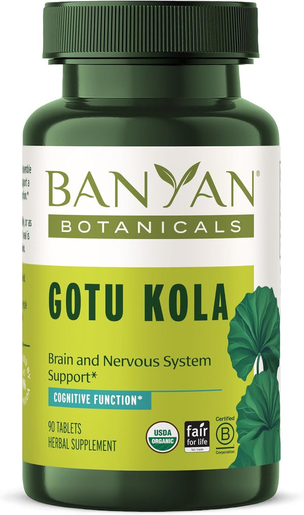 Banyan Botanicals Gotu Kola, Organic Adaptogen & Nootropic Brain Support Supplement, 90 Tablets