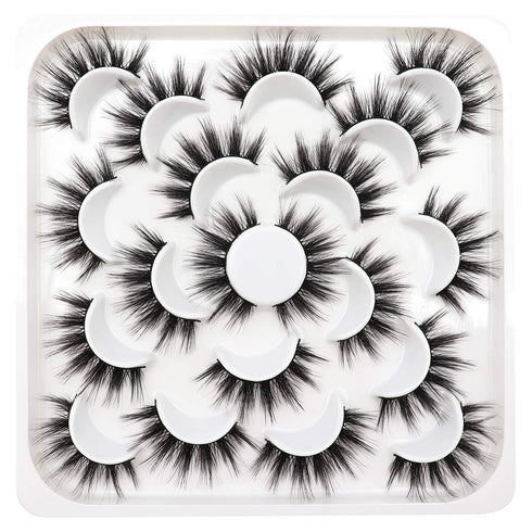 Losha 10 Pairs Wispy Faux Mink False Eyelashes, Soft 3D Volume Handmade Reusable Dramatic Long Eye Lashes Pack