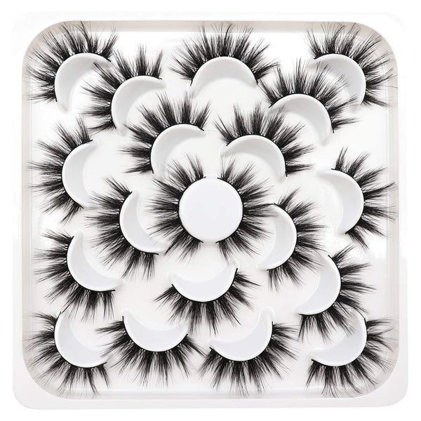 Losha 10 Pairs Wispy Faux Mink False Eyelashes, Soft 3D Volume Handmade Reusable Dramatic Long Eye Lashes Pack