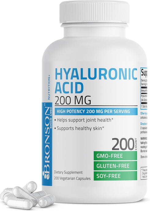 Bronson Hyaluronic Acid 200 MG, High Potency Joint Health & Skin Support, Non-GMO, 200 Vegetarian Capsules