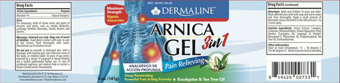 DERMALINE Arnica 3 in 1 Gel, Eucalyptus, Tea Tree Oil, Vitamin E for Fast Acting Pain Relief