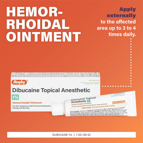 Rugby Dibucaine Topical Anesthetic 1% - Hemorrhoidal Ointment for Fast Relief of Pain, Itching, Burning, 1 Oz