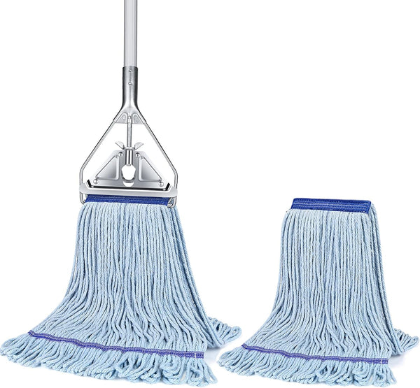 Heavy Duty String Mop for Floor Cleaning, 59inch Handle, Extra Replacement Mop Head, Wet Mop for Home, Garage, Office