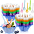 100 Pack 8oz Ice Cream Cups, Flower Shape Plastic Dessert Bowls for Fruit, Yogurt, Sundae, Appetizers (Colorful)