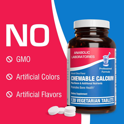 Chewable Calcium Supplement 1000mg - 120 Vegetarian Tablets with Vitamin D, Magnesium, Boron - Citrus Flavor