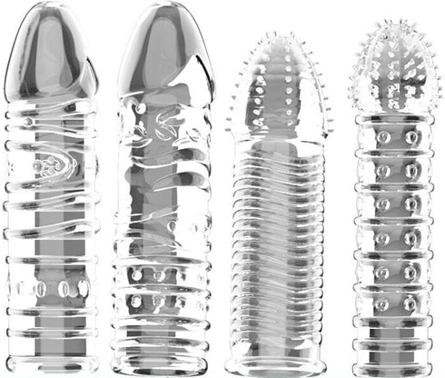 Sponver Threaded Condom Male Condom Adult Lock Crystal Sleeve 4 DesignsPack of 4