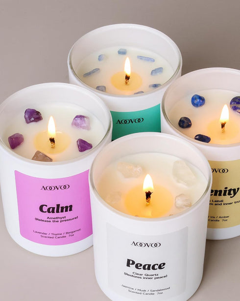Set 4 Pack 28 oz 200 AOOVOO Stress Relief Candles for Women - Candles for Home Scented, Hour Burn, Aromatherapy Candle