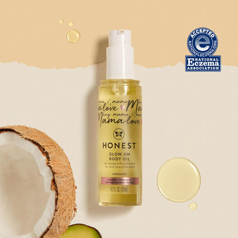The Honest Company Honest Mama Glow On Body + Belly Oil - Organic, Plant-Based, Hypoallergenic, 4.2 fl oz