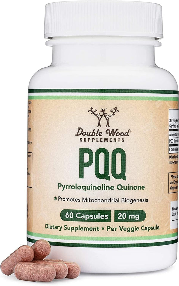 PQQ Supplement 20mg, 60 Capsules, Promotes Mitochondria ATP Levels, Energy Optimizer & Sleep Support by Double Wood