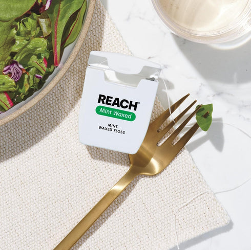 REACH Waxed Dental Floss 3 Pack Bundle, 115yd, Mint, Plaque Remover, Shred Resistant, Gentle on Gums & Teeth